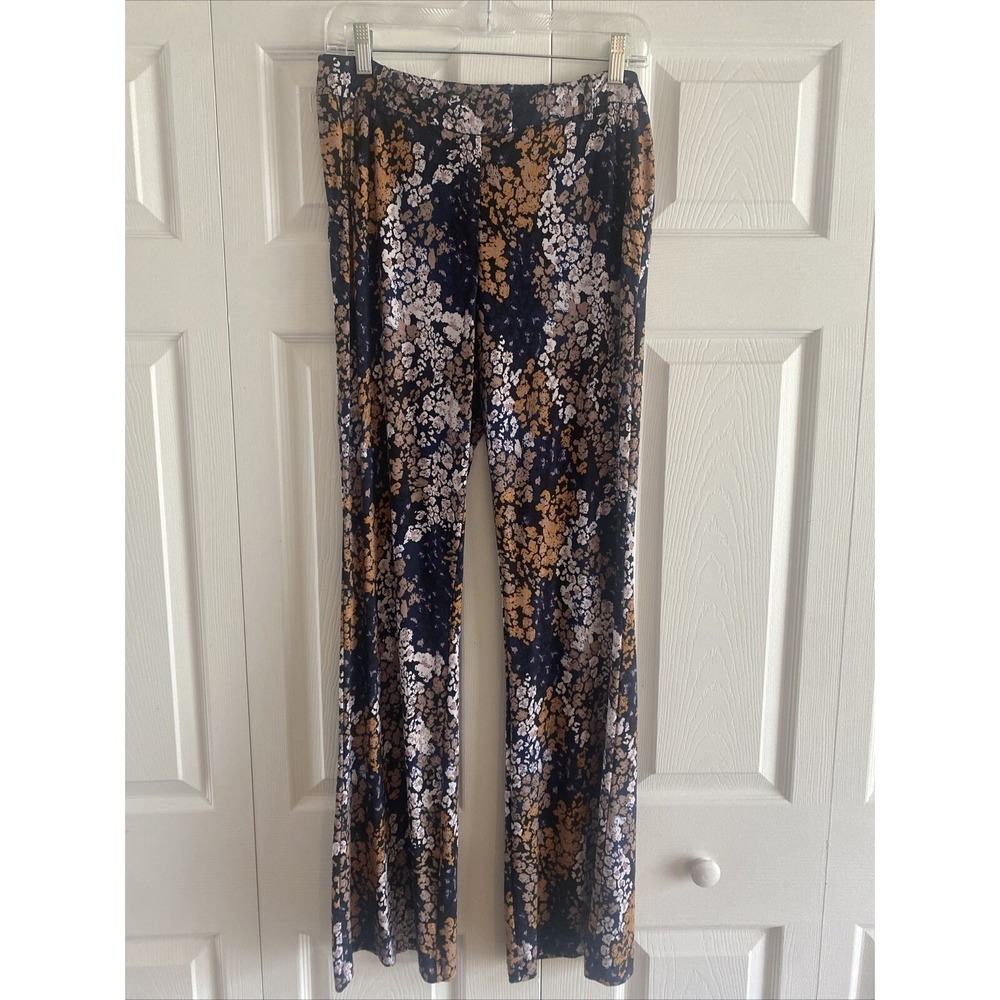 Muche‎ et Muchette Floral Flare Pants Womens Size M/L Navy Gold Stretch Comfort